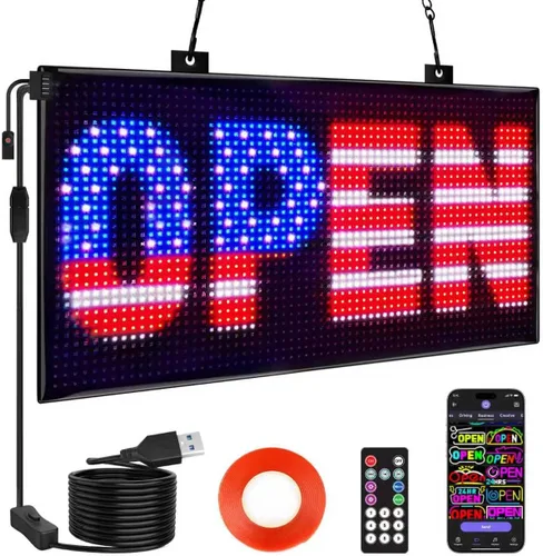 Vista 11 de Rayhome Mini letrero LED para automóvil, 6.7 x 2.76 pulgadas, panel de matriz LED flexible, USB 5 V, control de aplicación Bluetooth, letrero LED