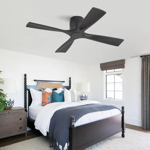 Vista 2 de WINGBO - Ventilador de techo sin luz - 48 pulgadas, ventilador de techo empotrado de madera sólida con control remoto, 4 aspas reversibles, motor DC