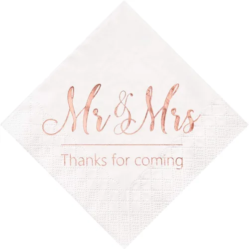 Vista 12 de Crisky Servilletas de boda Mr Mrs Bule - Servilletas doradas de postre para boda, ducha, compromiso, fiestas, 100 unidades, 3 capas