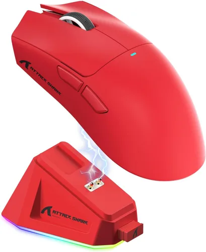 Vista 11 de MAGIC-REFINER Attack Shark X11 - Mouse inalámbrico para juegos superligero de 2.08 oz con cinta de agarre, base de carga RGB, BT/2.4G Negro