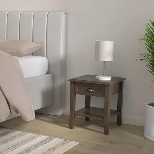 Vista 2 de SIMPLIHOME Burlington - Mesa auxiliar cuadrada de transición de madera maciza de 18 pulgadas de ancho, color marrón caoba para sala de estar