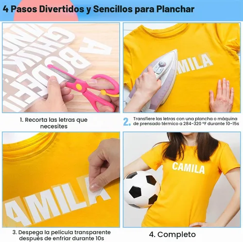Vista 5 de 20 hojas de 880 letras para planchar para ropa, parches de vinilo de transferencia de calor de 2 pulgadas, 5 colores, parches de vinilo