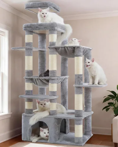 Vista 11 de Heybly Árbol para gatos resistente con base grande para gatos grandes de Beige