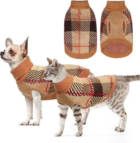 Vista 11 de BEAUTYZOO Suéter para Perro Pequeño Hembra Macho, Suéter Pullover de Cuello Alto de Forro Polar para Perro, Suéter de Punto Suave Cálido y Lindo