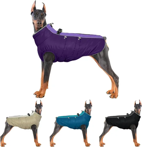 Vista 18 de IDOMIK Abrigo cálido para perros con arnés, chaquetas reflectantes impermeables para perros pequeños, medianos y grandes, chaqueta de invierno