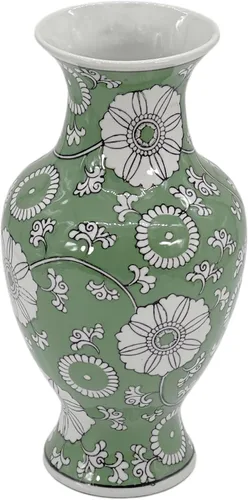 Vista 13 de Galt International Jarrón de Cerámica Floral de Grulla Chinoiserie Blanco y Azul de 14" - Jarrón Antiguo Pintado a Mano de Porcelana Estilo Chino