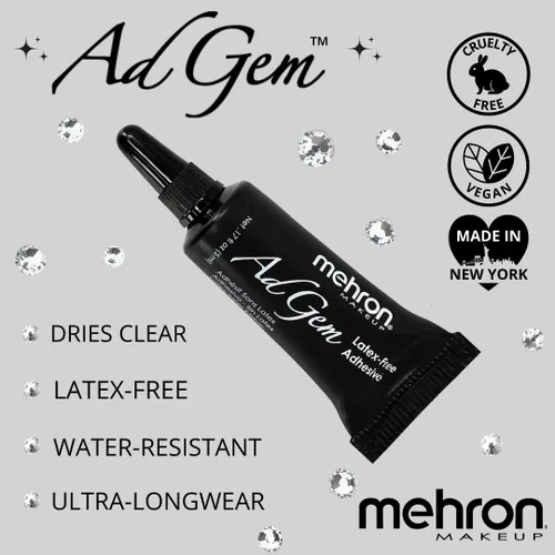 Vista 4 de Mehron Makeup AdGem Adhesive Pegamento sin látex para cuerpo y pestañas para pedrería y pestañas postizas Adhesivo cosmético fuerte – 5 ml
