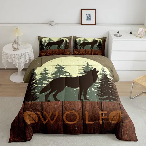 Vista 17 de Castle Fairy Cute Giraffe Bedding Set Twin Size 2 Pcs,Lodge Cabin Jungle Rustic Style Comforter Set for Kids Teens Adults,Wild Animal Pine Trees