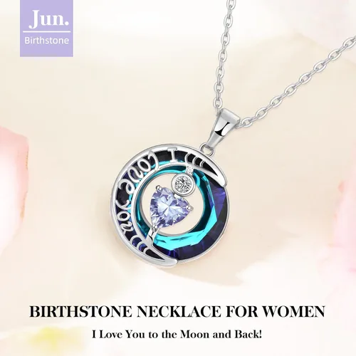 Vista 40 de Collares de cristal para mujer, regalos para aniversario de esposa, regalos de cumpleaños para mujeres, collar de zafiro azul con la frase "I Love