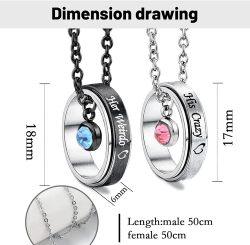 Vista 5 de MJartoria collares a juego para parejas, para él y ella, dijes de anillo grabados, con diamantes de imitación, regalo para novio y novia