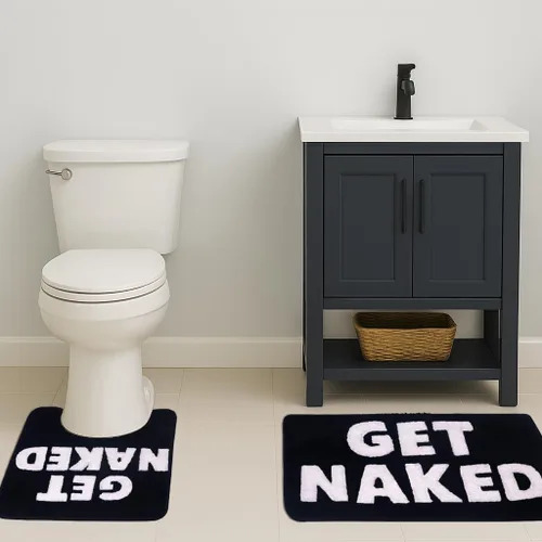 Vista 6 de Juego de alfombras de baño Get Naked – Alfombra de baño de microfibra y alfombra de contorno en forma de U, lavable a máquina, antideslizante