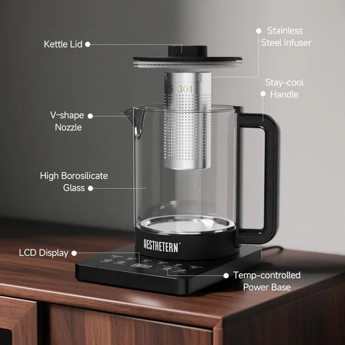 Vista 7 de Tetera Eléctrica de Té con Infusor, Control de Temperatura y Apagado Automático de 24 H Mantiene Caliente para Calentador de Agua de Café y Tetera