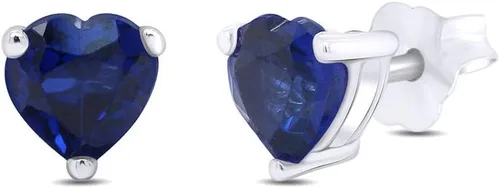 Vista 3 de Pendientes de tuerca de piedra natal de imitación en forma de corazón en oro blanco de 14 quilates sobre plata de ley