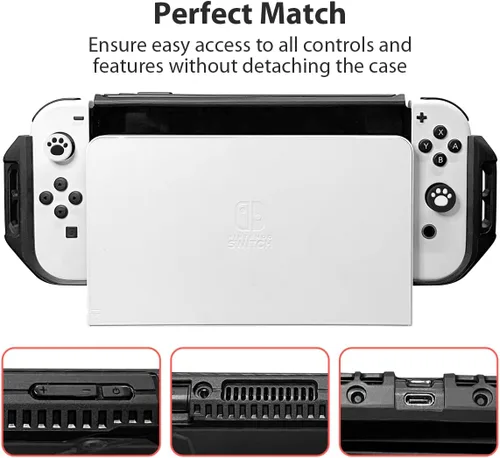 Vista 2 de Switch OLED - Funda protectora acoplable para Nintendo Switch OLED modelo 2021, cómoda con ranuras para tarjetas de juego y correa de mano, 1