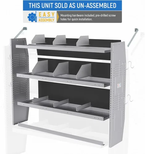 Vista 4 de AA Products SH-4605 (2) Sistema de almacenamiento de estanterías de techo bajo/medio/alto para furgonetas de techo bajo, medio y alto, compatible