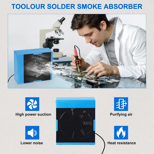 Vista 6 de Toolour Extractor de humos de soldadura, removedor de humos, potente ventilador de soldadura de 12 V con 5 filtros de carbono para estación