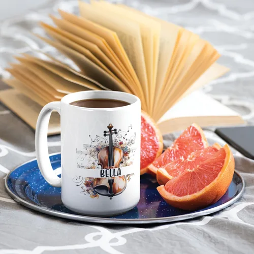 Vista 5 de Taza personalizada para músico 2023, taza de violín personalizada con nombre, violín y notas musicales, taza de cerámica de 11 oz y 15 onzas, taza