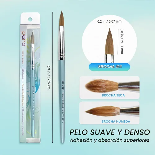 Vista 4 de PANA Pure Kolinsky - Cepillo de uñas acrílicas para el cabello, forma ovalada prensada con mango de madera verde azulado (talla 6)
