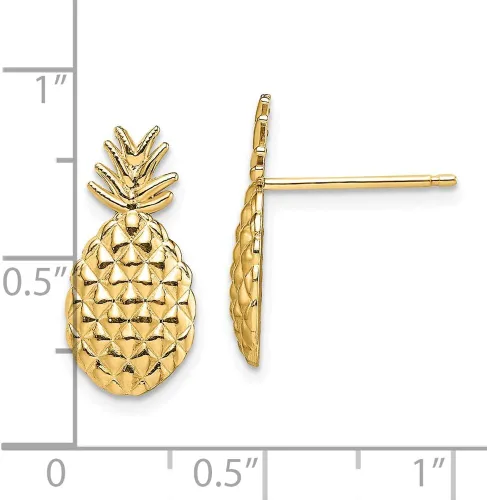 Vista 3 de Aretes de oro amarillo macizo de 14 quilates con forma de piña/texturizados, 0.630 in x 0.276 in, Metal