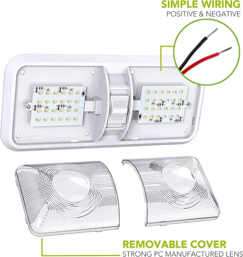 Vista 3 de Aplique de luz LED para techo de RV con doble cúpula y interruptor de encendido/apagado para iluminación interior de coche/RV/remolque/camper/barco