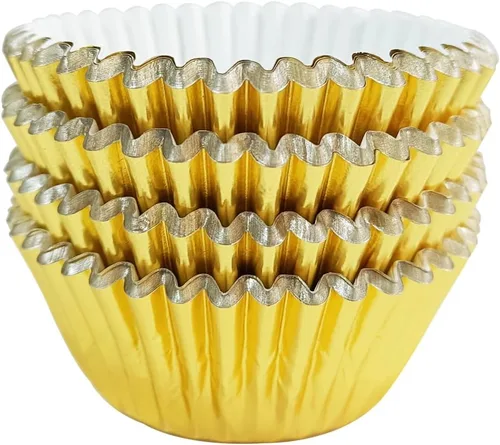 Vista 15 de Forros para cupcakes de papel de aluminio negro, 100 tazas de papel metálico para hornear para fiestas de cumpleaños, bodas o baby showers