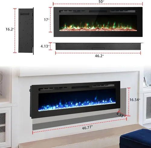 Vista 7 de Chimenea eléctrica independiente de 50 pulgadas, 12 colores de llama, potencia y temperatura ajustable, control remoto