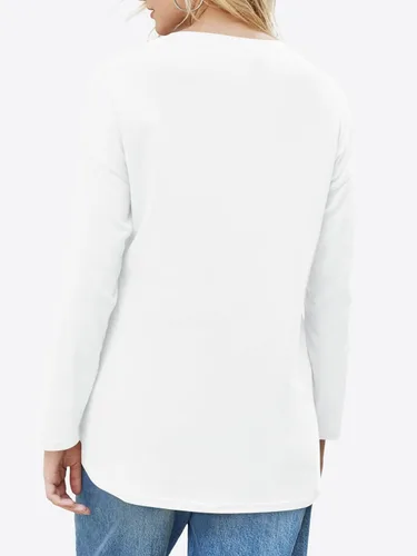 Vista 22 de Fisoew Camisetas de manga larga para mujer, holgadas, casuales, con cuello redondo, blusa suave