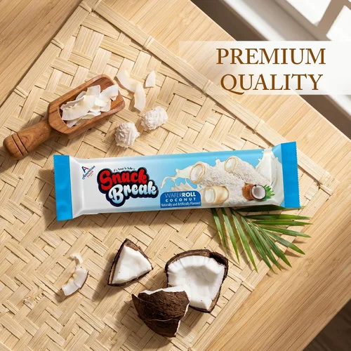 Vista 7 de Snack Break Snacks de oblea enrollada de coco con relleno cremoso de coco, bocadillos de oblea envueltos individualmente, (paquete de 24)