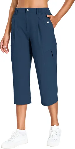 Vista 7 de Women's Quick Dry Hiking Pants Lightweight Cargo Capris Verde militar