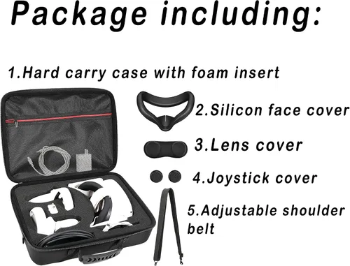 Vista 6 de Foam Padded Carrying Case for MetaOculus Quest 2 VR Gaming Headset and Touch Controllers Hard Travel Bag with Foam Insert Silicon face Cover Lens