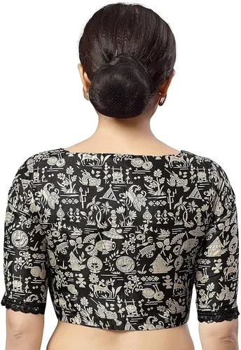 Vista 2 de Blusa de algodón puro con estampado Sari Ajrak de aspecto fresco, confeccionada para mujer