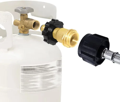 Vista 3 de Joywayus Adaptador universal de tanque de propano que convierte POL a QCC1 / Tipo 1, dispositivo de seguridad de control de válvula de latón