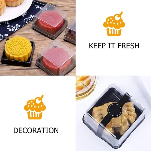 Vista 6 de 100 mini recipientes para pasteles con tapas, caja cuadrada de 2.75 pulgadas para pasteles de 1.77 onzas, soporte individual de plástico