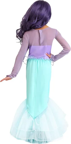 Vista 3 de Girl's Pretty Purple Mermaid Costume Fairytale Princess Dress with Sequined Seashell and Scale Details