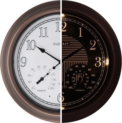 Vista 12 de CLXEAST Reloj de pared atómico iluminado/al aire libre de 14" resistente al
