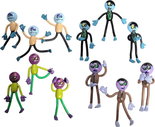 Vista 8 de Zugar Land Juguetes de alienígena verde flexible de 3.75 pulgadas (paquete de 12) figuras de goma flexibles sensoriales para aliviar el estrés. Gran