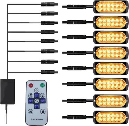 Vista 9 de 20 luces estroboscópicas LED de aluminio, 12 LED por luz, 18 modos de flash y constantes, luces de advertencia de doble color ámbar/blanco