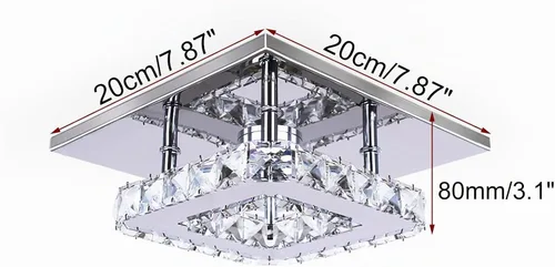 Vista 2 de Lámpara de techo cuadrada de cristal de 7.9 pulgadas, luz LED blanca cálida Lámpara LED moderna mini lámpara de techo de cristal para pasillo
