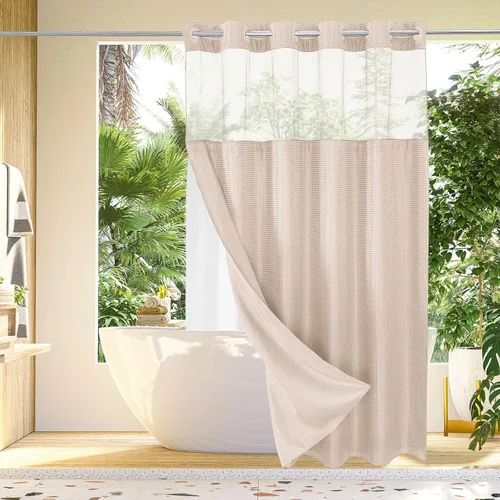 Vista 30 de Gibelle: cortina de ducha pequeña para baño de 36x74, cortina de ducha de punto gofre con juego de forro de tela a presión, no necesita ganchos