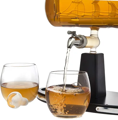 Vista 3 de Decantador Godinger de whisky con dispensador, con 2 vasos de whisky, para licor, whisky, bourbon, vodka