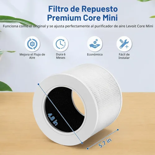 Vista 8 de Reemplazo de mini filtro Core para mini purificador de aire LEVOIT Core Core Mini 2 Pack-Blanco