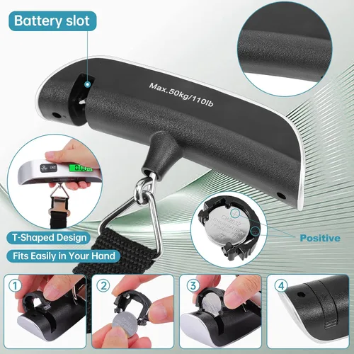 Vista 4 de Báscula digital para equipaje paquete de 3 básculas de peso de equipaje báscula digital de mano de 110 libras báscula de equipaje con pantalla LCD
