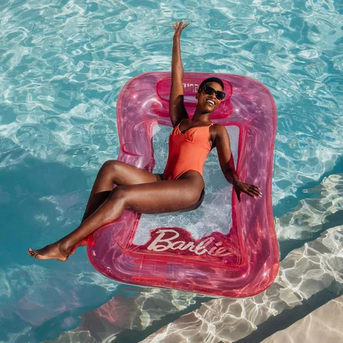 Vista 4 de FUNBOY Hamaca de malla inflable transparente para piscina, hamaca de agua de malla con almohada incorporada de 70 pulgadas, hamaca flotante