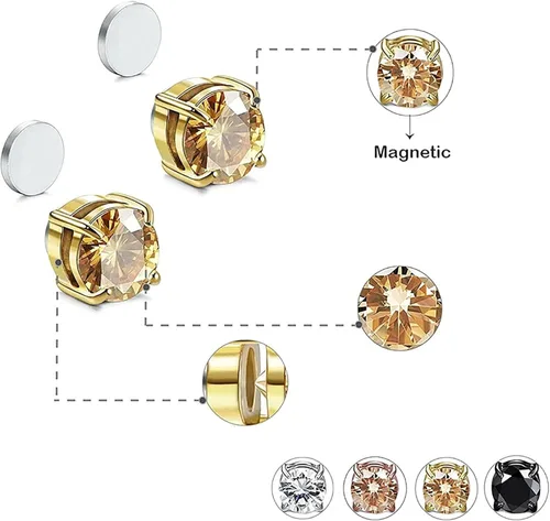 Vista 6 de Konix DiamondCut - Aretes de magneterapia de linfa desintoxicación de linfa Metizpro 4 unidades Oro rosa Acero inoxidable Plata