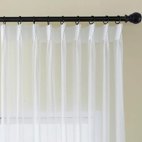Vista 23 de Cortinas plisadas negras traslúcidas de 84 pulgadas de largo, 2 paneles para dormitorio, lino texturizado, ganchos transparentes para pista