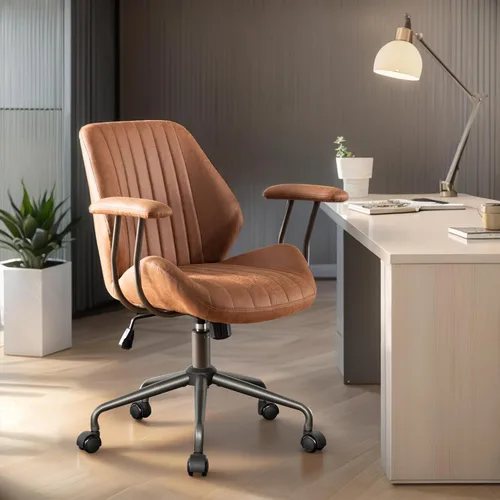 Vista 9 de Silla ergonómica de oficina giratoria de gamuza para oficina en casa, color Marrón claro