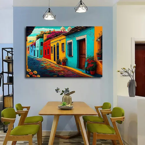 Vista 2 de Pintura de pueblo mexicano, impresiones artísticas mexicanas, decoración de arte mexicano, póster de arte mexicano, arte popular mexicano, arte