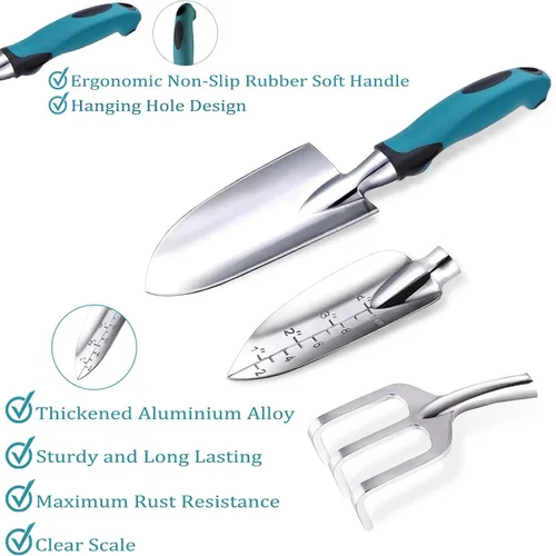 Vista 2 de Juego de 8 herramientas de jardinería resistentes con bolsa de mano, herramientas manuales de jardinería de aluminio a prueba de óxido con agarres