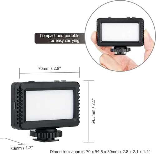 Vista 5 de Kiwifotos Mini luz de video LED para Sony ZV-1F ZV1F ZV-1 II ZV1 ZV-E10 II ZVE10 Canon PowerShot V1 EOS R50 V y más cámaras, accesorios de flash