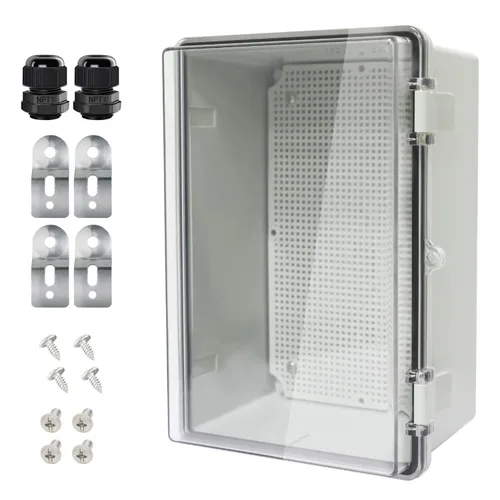 Vista 25 de Caja de conexiones IP65 impermeable carcasa de plástico ABS con cubierta transparente de PC con bisagras, caja de proyectos eléctricos con placa